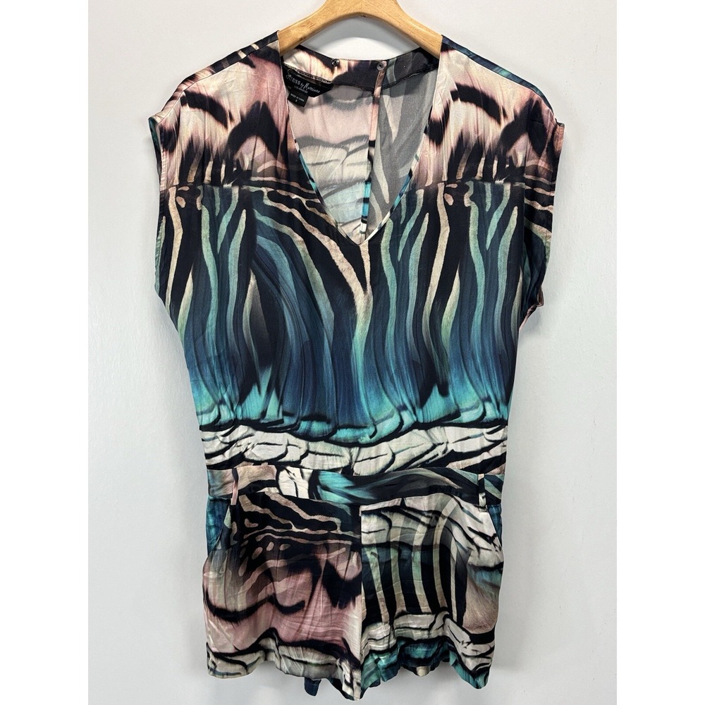 Vtg Guess By Marciano Short Romper One Piece Sz 8 Women's Silk Blend Y2K Animal